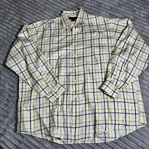 Brooks Brothers Shirt XL Yellow Blue Check Button‎ Up Long Sleeve Casual Mens